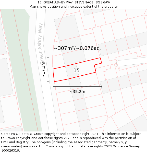 15, GREAT ASHBY WAY, STEVENAGE, SG1 6AW: Plot and title map