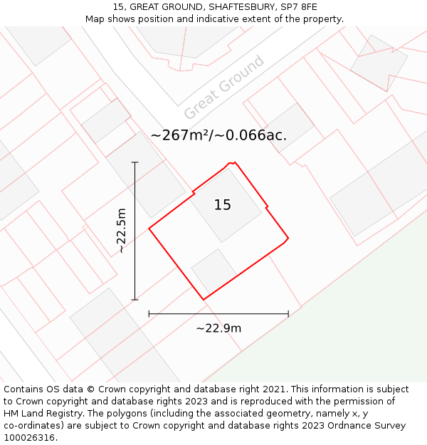 15, GREAT GROUND, SHAFTESBURY, SP7 8FE: Plot and title map