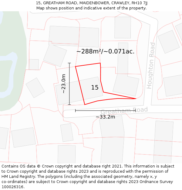 15, GREATHAM ROAD, MAIDENBOWER, CRAWLEY, RH10 7JJ: Plot and title map
