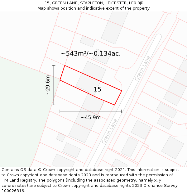 15, GREEN LANE, STAPLETON, LEICESTER, LE9 8JP: Plot and title map