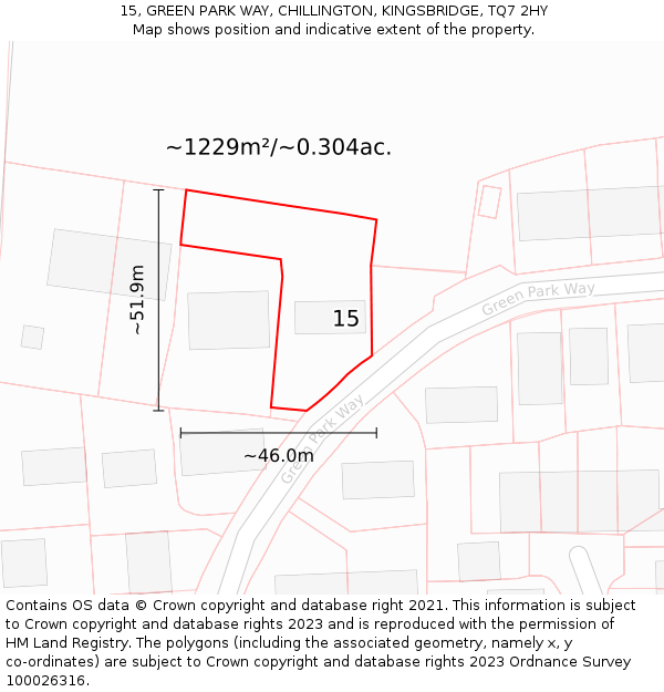 15, GREEN PARK WAY, CHILLINGTON, KINGSBRIDGE, TQ7 2HY: Plot and title map