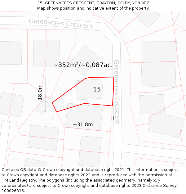 15, GREENACRES CRESCENT, BRAYTON, SELBY, YO8 9EZ: Plot and title map