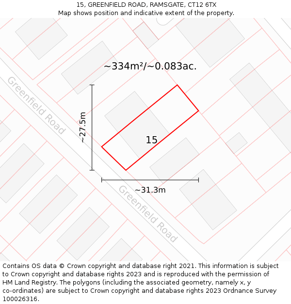 15, GREENFIELD ROAD, RAMSGATE, CT12 6TX: Plot and title map
