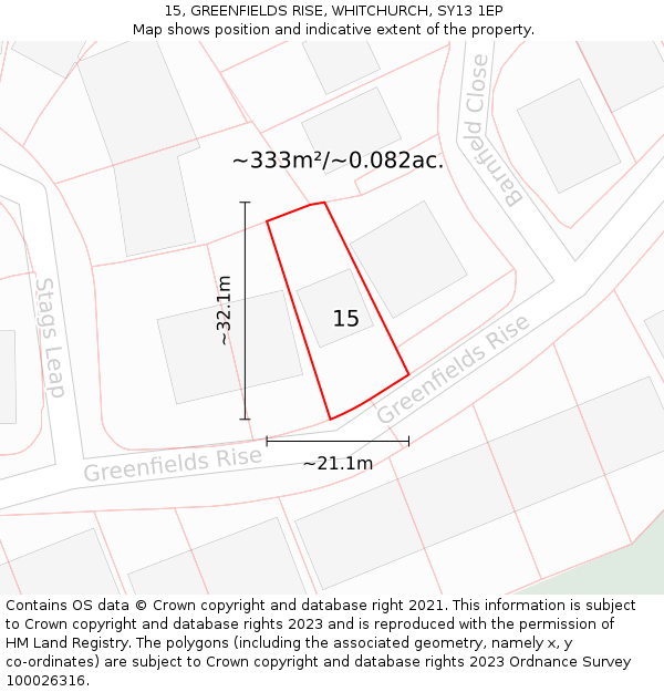 15, GREENFIELDS RISE, WHITCHURCH, SY13 1EP: Plot and title map