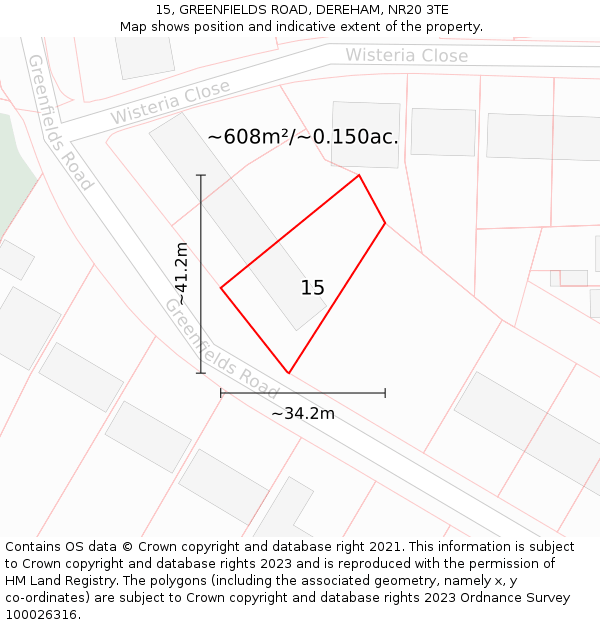 15, GREENFIELDS ROAD, DEREHAM, NR20 3TE: Plot and title map