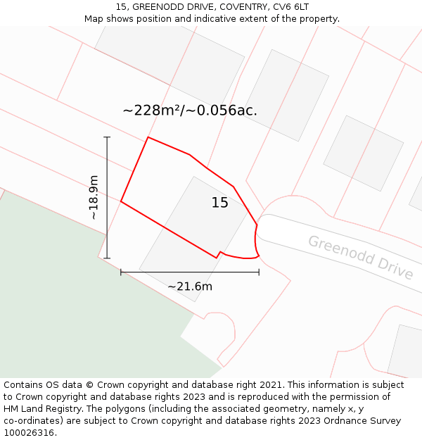 15, GREENODD DRIVE, COVENTRY, CV6 6LT: Plot and title map