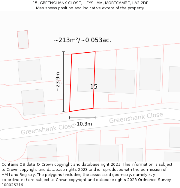 15, GREENSHANK CLOSE, HEYSHAM, MORECAMBE, LA3 2DP: Plot and title map