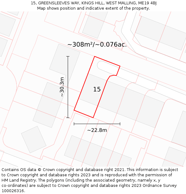 15, GREENSLEEVES WAY, KINGS HILL, WEST MALLING, ME19 4BJ: Plot and title map
