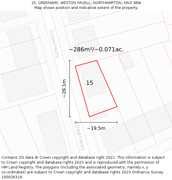 15, GREENWAY, WESTON FAVELL, NORTHAMPTON, NN3 3BW: Plot and title map