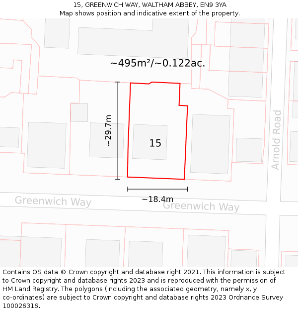 15, GREENWICH WAY, WALTHAM ABBEY, EN9 3YA: Plot and title map