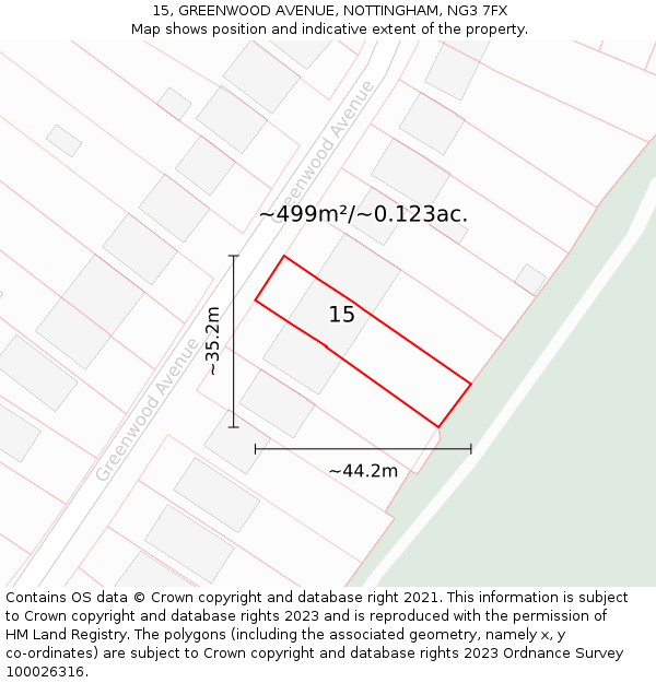15, GREENWOOD AVENUE, NOTTINGHAM, NG3 7FX: Plot and title map