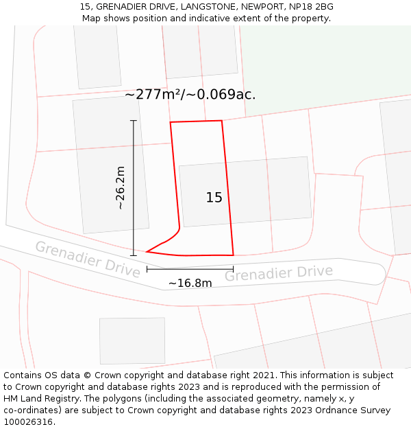 15, GRENADIER DRIVE, LANGSTONE, NEWPORT, NP18 2BG: Plot and title map