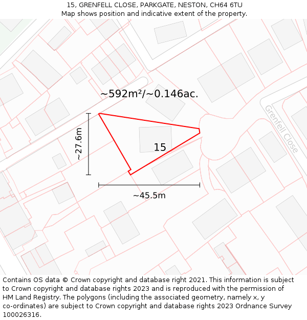 15, GRENFELL CLOSE, PARKGATE, NESTON, CH64 6TU: Plot and title map