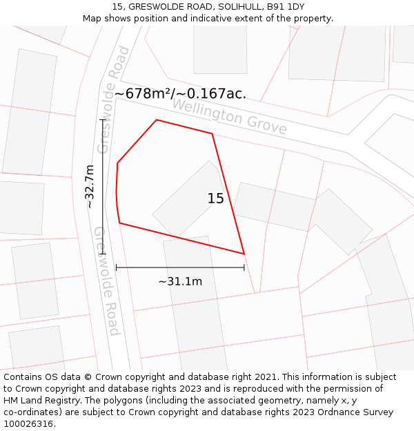 15, GRESWOLDE ROAD, SOLIHULL, B91 1DY: Plot and title map