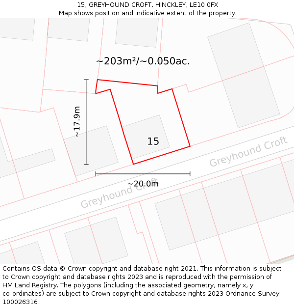 15, GREYHOUND CROFT, HINCKLEY, LE10 0FX: Plot and title map