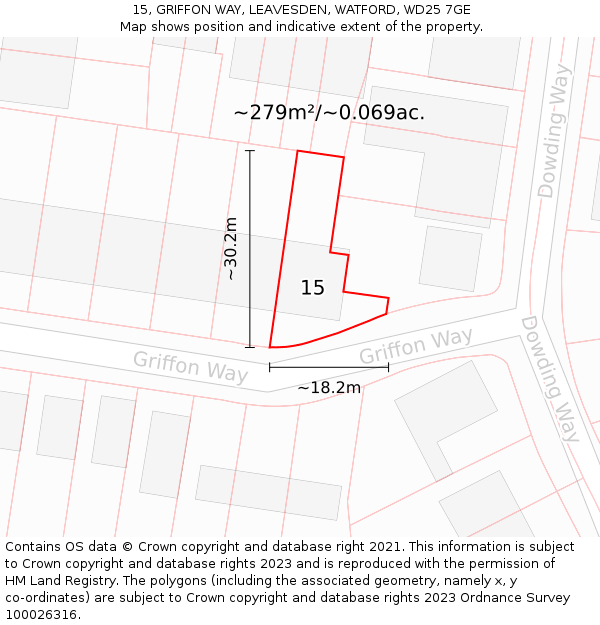 15, GRIFFON WAY, LEAVESDEN, WATFORD, WD25 7GE: Plot and title map
