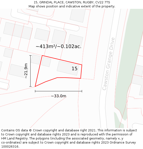 15, GRINDAL PLACE, CAWSTON, RUGBY, CV22 7TS: Plot and title map