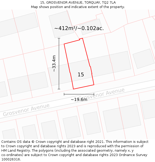 15, GROSVENOR AVENUE, TORQUAY, TQ2 7LA: Plot and title map