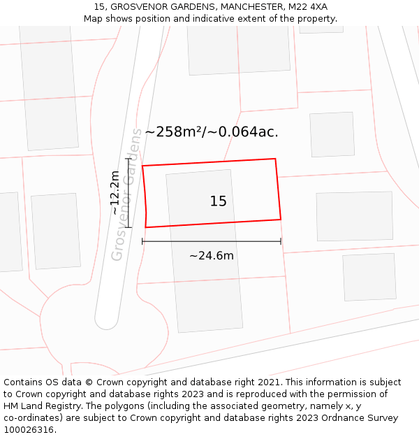 15, GROSVENOR GARDENS, MANCHESTER, M22 4XA: Plot and title map