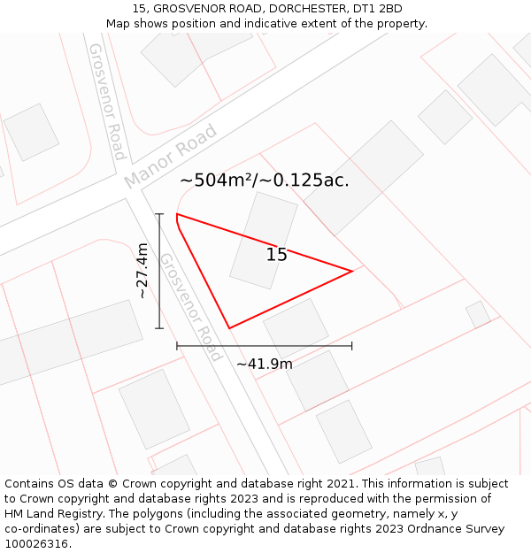 15, GROSVENOR ROAD, DORCHESTER, DT1 2BD: Plot and title map