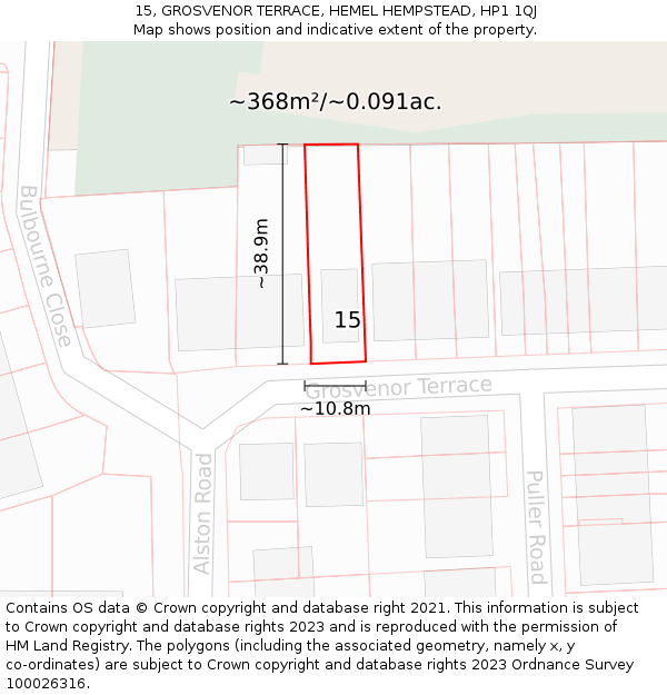 15, GROSVENOR TERRACE, HEMEL HEMPSTEAD, HP1 1QJ: Plot and title map