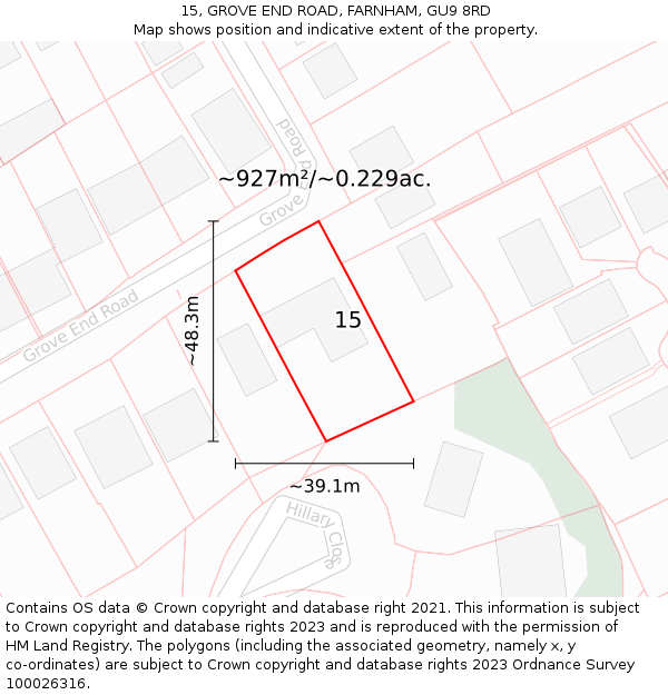 15, GROVE END ROAD, FARNHAM, GU9 8RD: Plot and title map