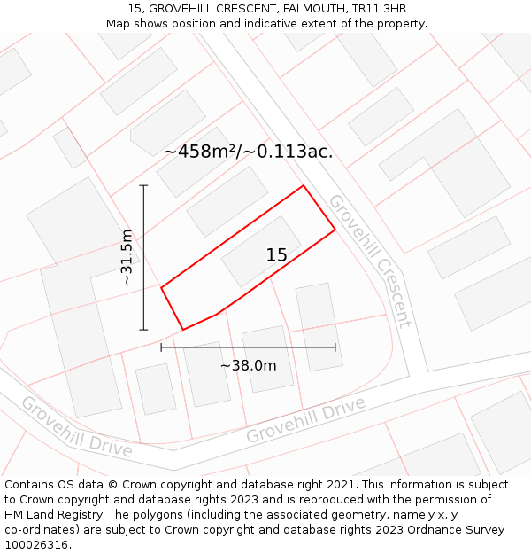 15, GROVEHILL CRESCENT, FALMOUTH, TR11 3HR: Plot and title map