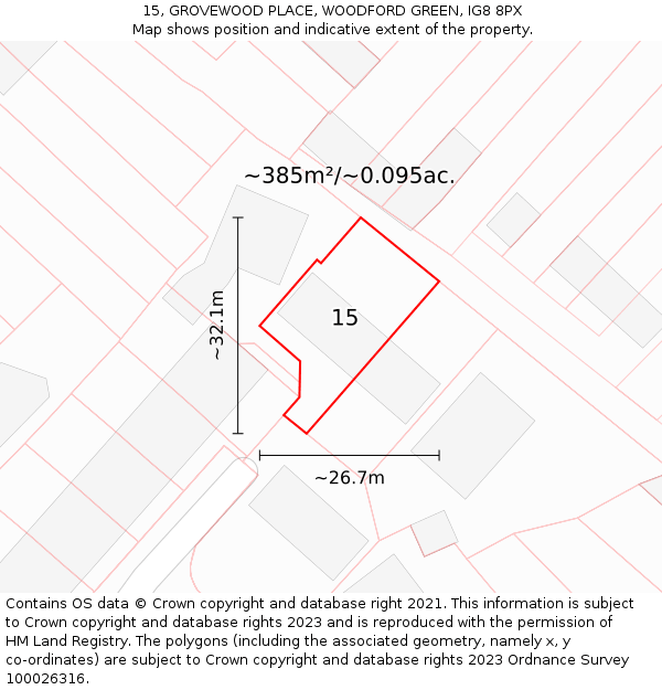 15, GROVEWOOD PLACE, WOODFORD GREEN, IG8 8PX: Plot and title map
