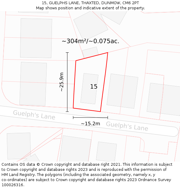 15, GUELPHS LANE, THAXTED, DUNMOW, CM6 2PT: Plot and title map
