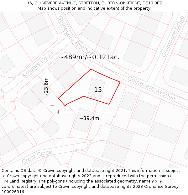 15, GUINEVERE AVENUE, STRETTON, BURTON-ON-TRENT, DE13 0FZ: Plot and title map
