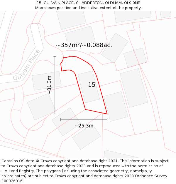 15, GULVAIN PLACE, CHADDERTON, OLDHAM, OL9 0NB: Plot and title map