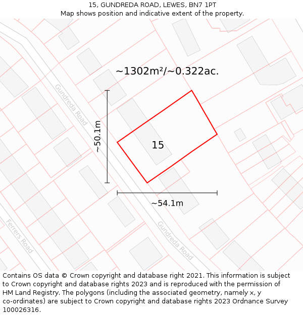 15, GUNDREDA ROAD, LEWES, BN7 1PT: Plot and title map