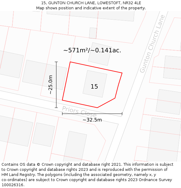 15, GUNTON CHURCH LANE, LOWESTOFT, NR32 4LE: Plot and title map