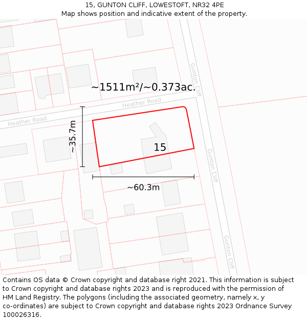 15, GUNTON CLIFF, LOWESTOFT, NR32 4PE: Plot and title map