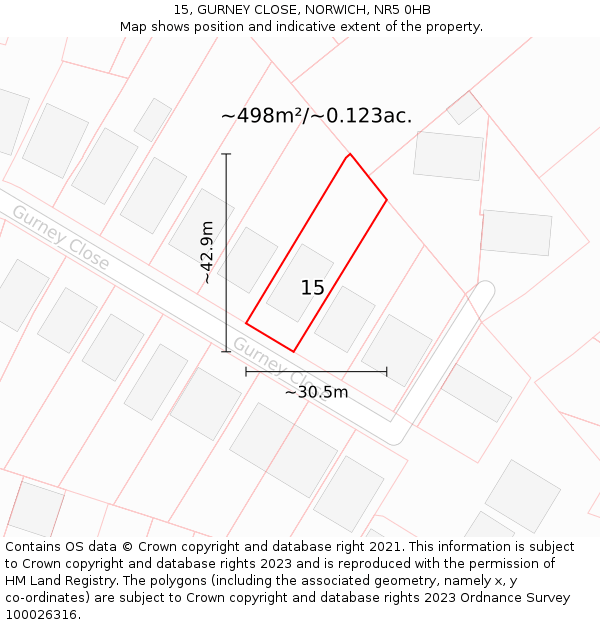 15, GURNEY CLOSE, NORWICH, NR5 0HB: Plot and title map