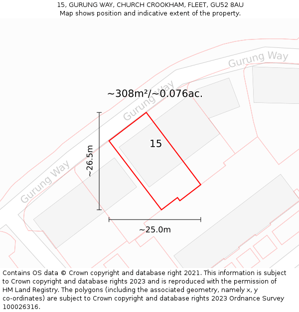 15, GURUNG WAY, CHURCH CROOKHAM, FLEET, GU52 8AU: Plot and title map