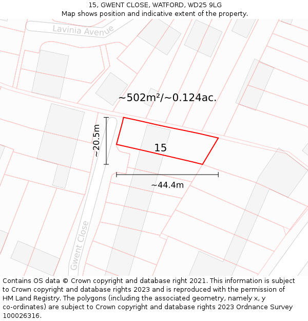 15, GWENT CLOSE, WATFORD, WD25 9LG: Plot and title map
