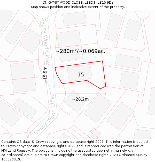 15, GYPSY WOOD CLOSE, LEEDS, LS15 9DY: Plot and title map