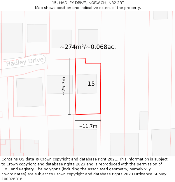 15, HADLEY DRIVE, NORWICH, NR2 3RT: Plot and title map