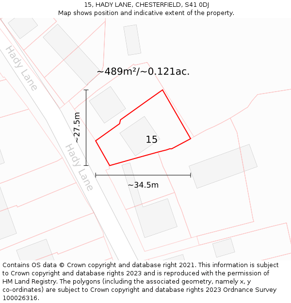 15, HADY LANE, CHESTERFIELD, S41 0DJ: Plot and title map
