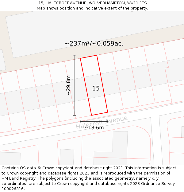 15, HALECROFT AVENUE, WOLVERHAMPTON, WV11 1TS: Plot and title map