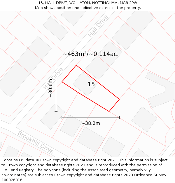 15, HALL DRIVE, WOLLATON, NOTTINGHAM, NG8 2PW: Plot and title map