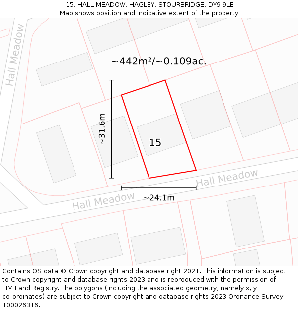 15, HALL MEADOW, HAGLEY, STOURBRIDGE, DY9 9LE: Plot and title map