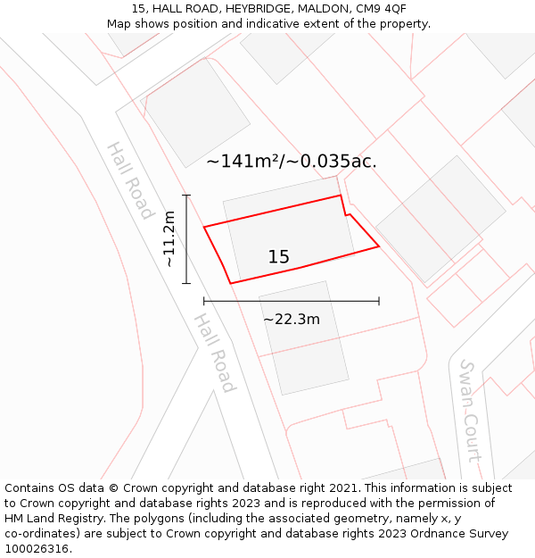 15, HALL ROAD, HEYBRIDGE, MALDON, CM9 4QF: Plot and title map