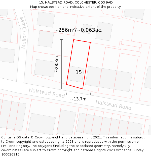 15, HALSTEAD ROAD, COLCHESTER, CO3 9AD: Plot and title map