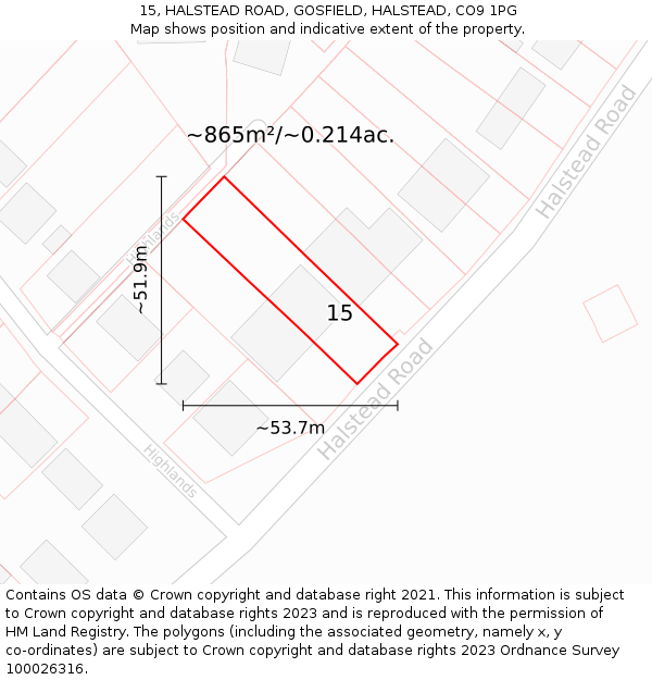 15, HALSTEAD ROAD, GOSFIELD, HALSTEAD, CO9 1PG: Plot and title map