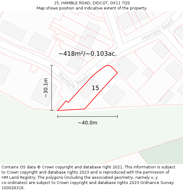 15, HAMBLE ROAD, DIDCOT, OX11 7QS: Plot and title map
