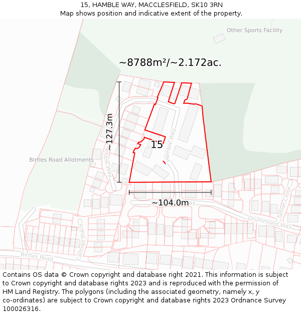 15, HAMBLE WAY, MACCLESFIELD, SK10 3RN: Plot and title map