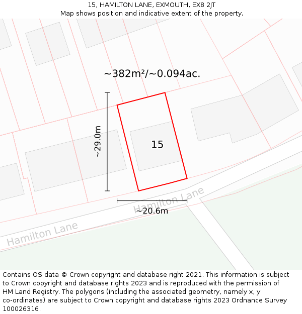 15, HAMILTON LANE, EXMOUTH, EX8 2JT: Plot and title map