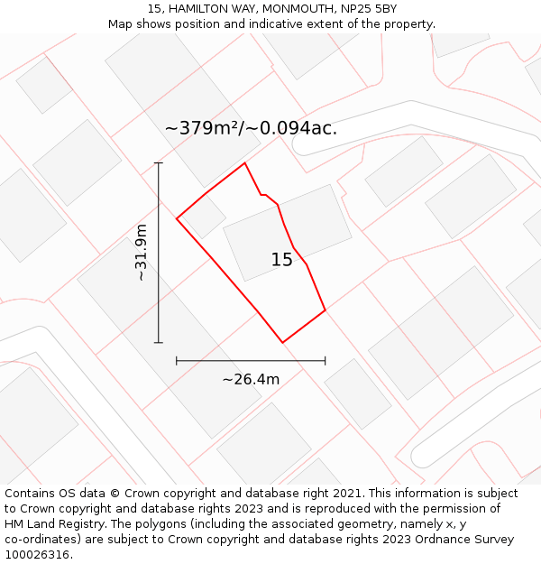 15, HAMILTON WAY, MONMOUTH, NP25 5BY: Plot and title map